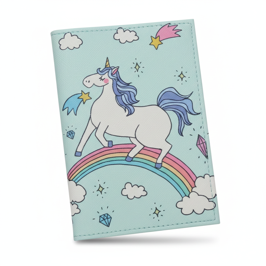 Porte Passeport Licorne sur un Arc-en-ciel