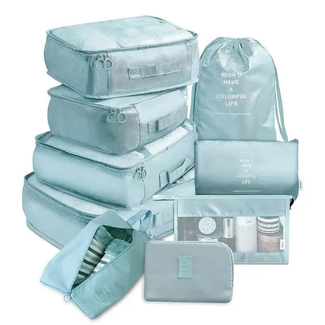 organisateur valise colorful life set de 9 bleu ciel