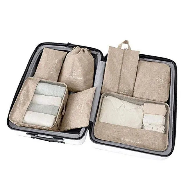 organisateur de valise beige set de 7 to travel to live