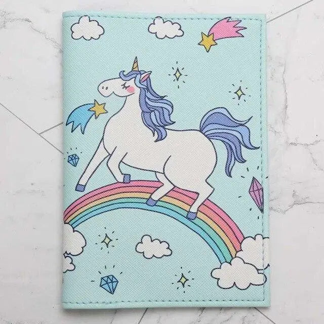 protege passeport licorne arc-en-ciel