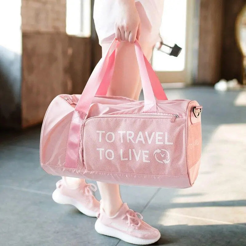 Sac de Voyage avec Poche Chaussures "To Travel To Live" - Voyage Serein