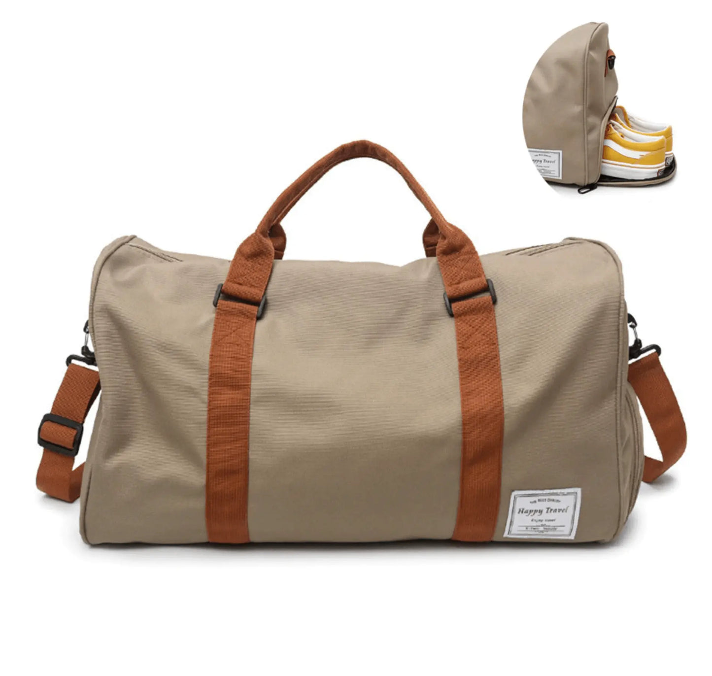 Sac de Voyage avec Poche à Chaussures Camel - Voyage Serein