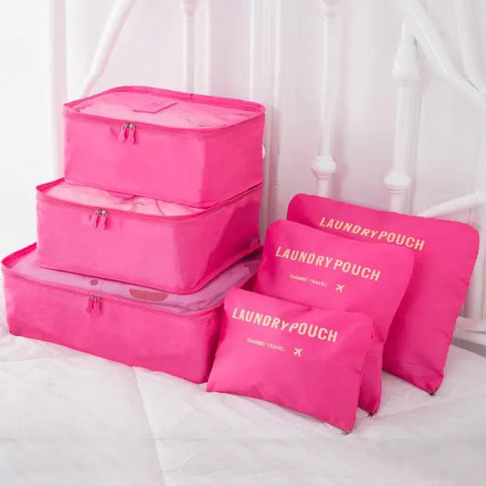 Organisateur de valise Laundry Pouch Lot 6 Rose Fushia - Voyage Serein