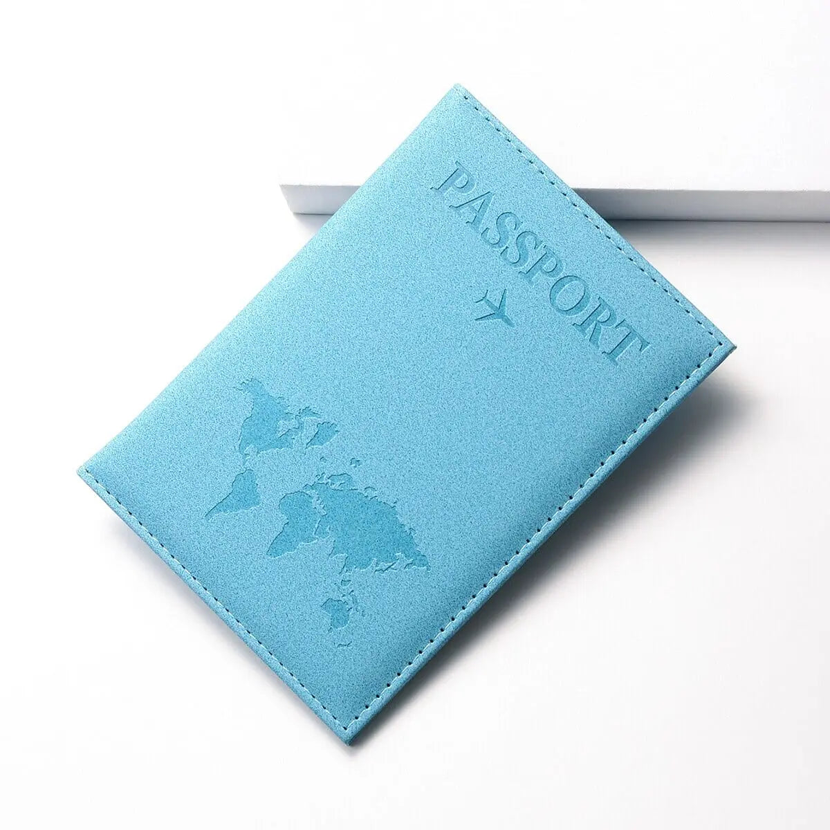 etui passeport mappemonde bleu ciel