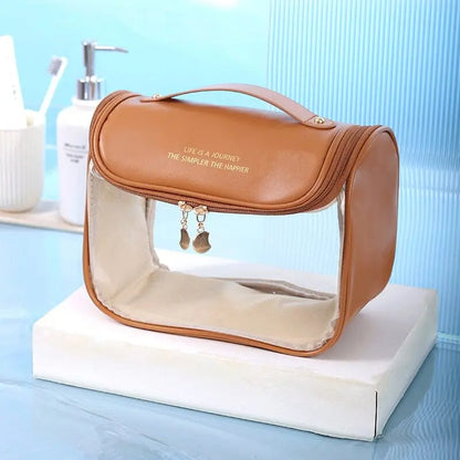 trousse de toilette femme a suspendre voyage tendance transparente